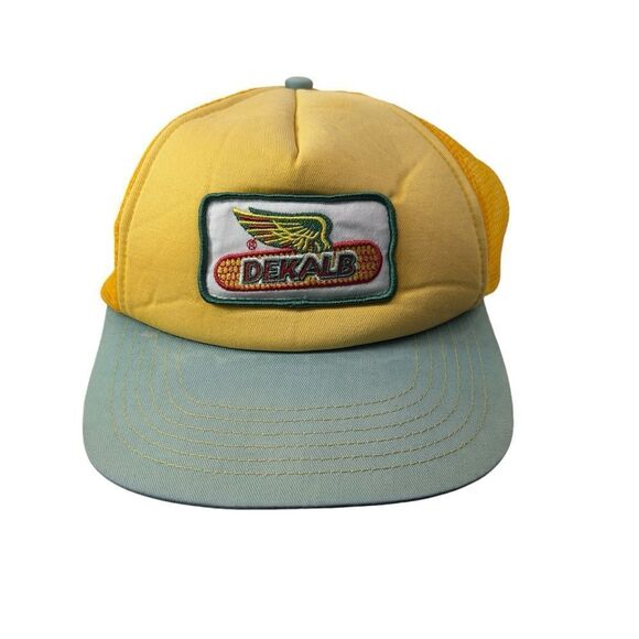 🌽Vintage Dekalb seed Mesh Trucker Hat Cap Seed Corn Snapback Yellow - Picture 1 of 9